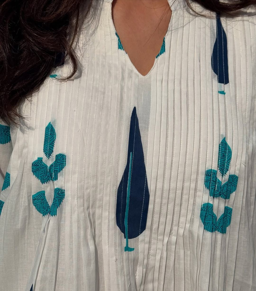 White Women Block Print Pure Cotton Aline Kurta With Pocket And Pant Best For Summer