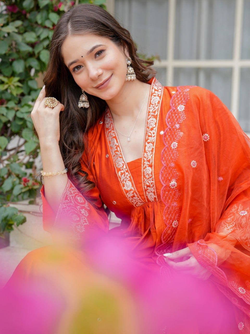 Orange Beautifu Viscose chandari Multi Designing kurta set Buy ZAVYAA