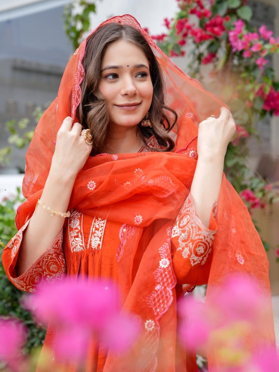 Orange Beautifu Viscose chandari Multi Designing kurta set Buy ZAVYAA