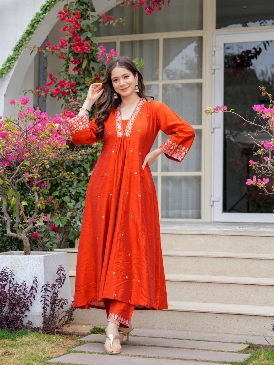 Orange Beautifu Viscose chandari Multi Designing kurta set Buy ZAVYAA