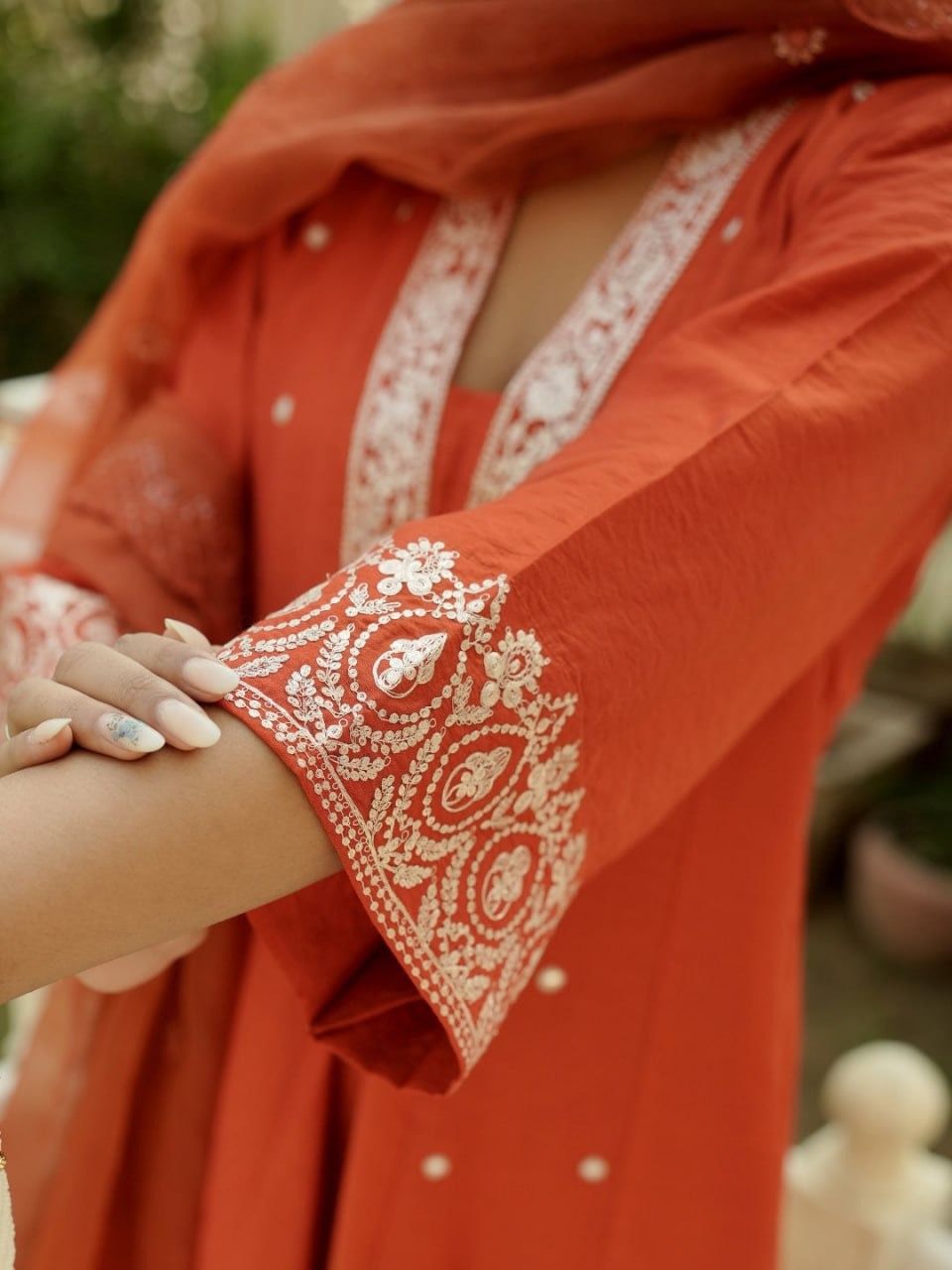 Orange Beautifu Viscose chandari Multi Designing kurta set Buy ZAVYAA