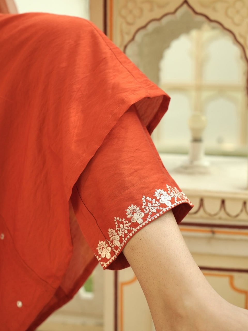 Orange Beautifu Viscose chandari Multi Designing kurta set Buy ZAVYAA