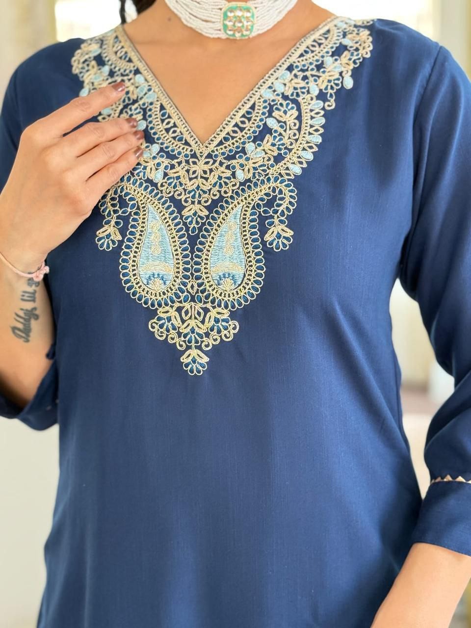 Blue Viscose Traditional Pant Suit With Bandhani Dupatta For Women