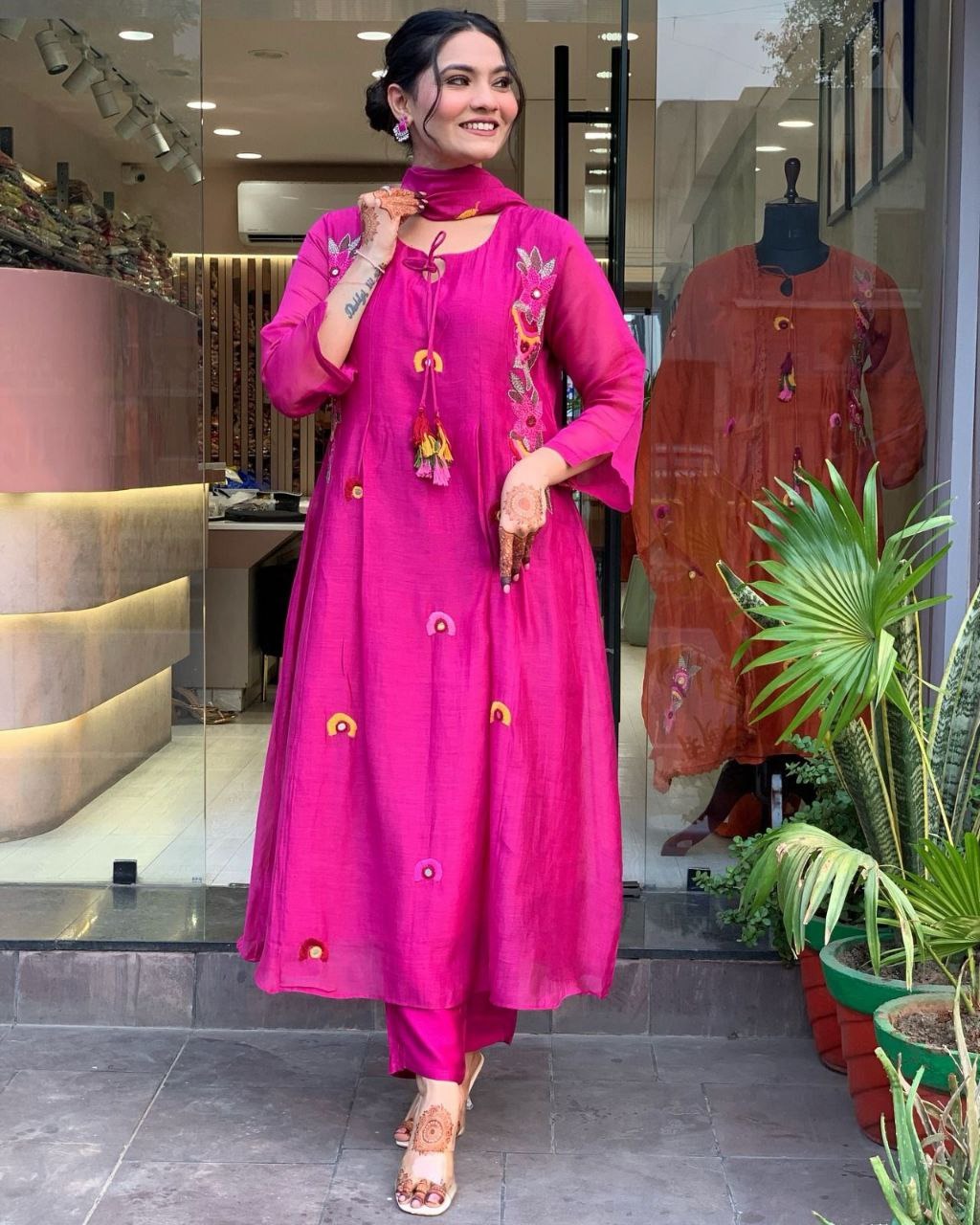Radiant Magenta Embroidered Kurta Set with Tassel Detailing