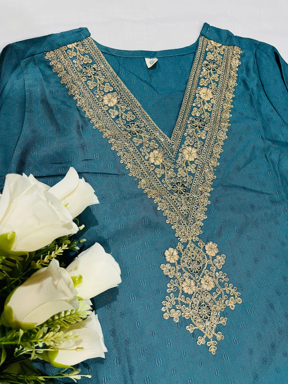 Teal Blue Kurti Pant and dupatta set For Women