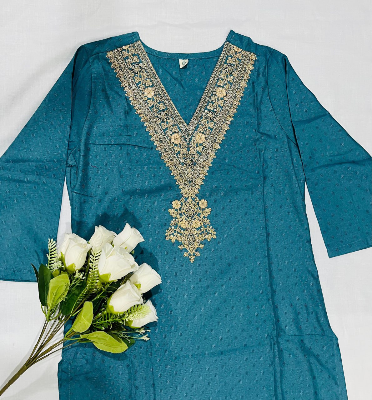 Teal Blue Kurti Pant and dupatta set For Women
