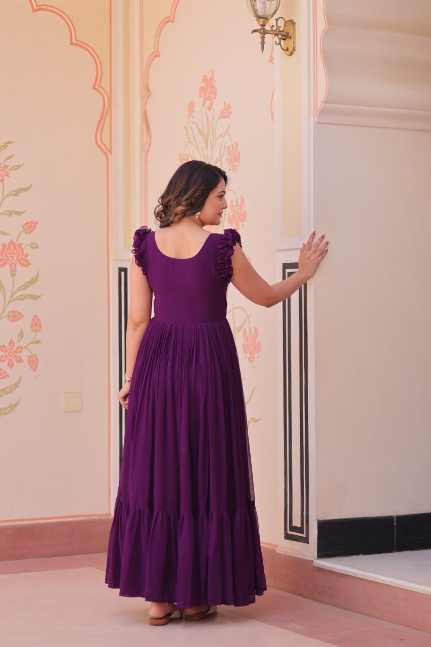 Purple Floral Embroidered Anarkali Gown Long Gown Sequin Embroidered Anarkali Floral Gown