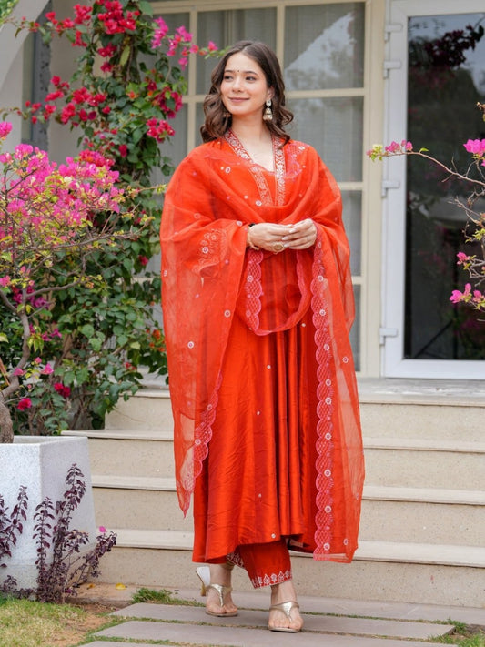 Orange Beautifu Viscose chandari Multi Designing kurta set Buy ZAVYAA