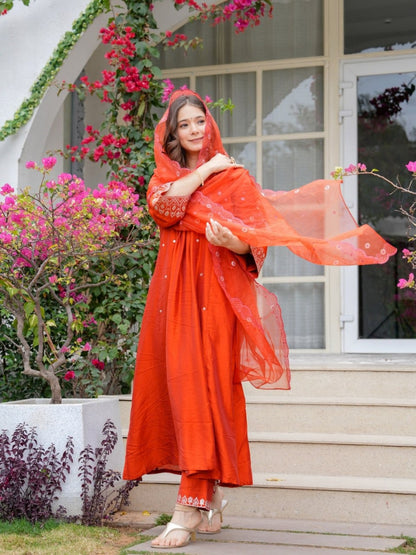 Orange Beautifu Viscose chandari Multi Designing kurta set Buy ZAVYAA