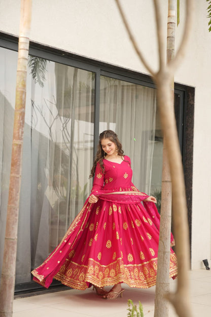Red Lunching New Trending Collection Ready To Wear In Embroidery And Sequins Work Beautiful Gown With Heavy Dupatta